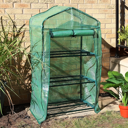 Mini Greenhouse with Steel Frame & Roll-Up Zipper Door, Portable Indoor Outdoor Plant Greenhouse