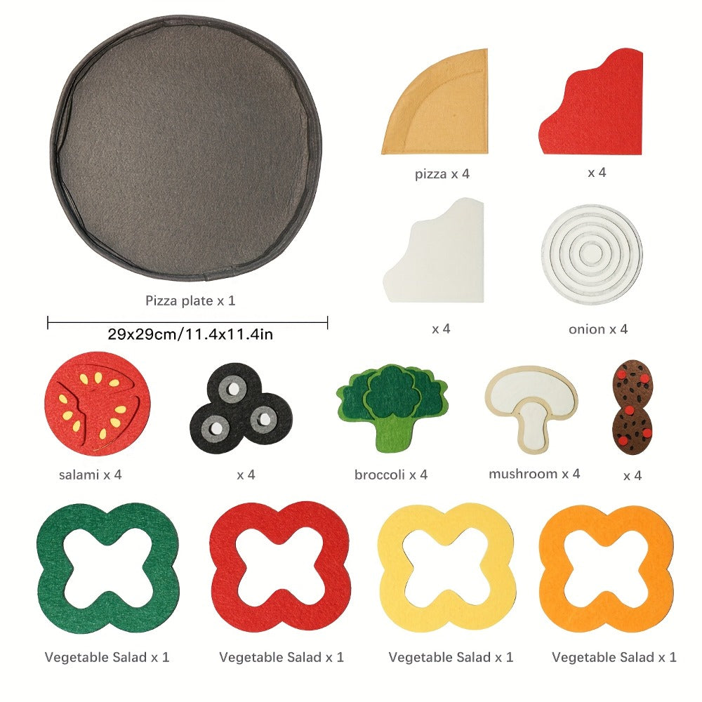 41-Piece Felt Pizza Pretend Play Set with 11.4-Inch Plate, Four Slices and Assorted Toppings