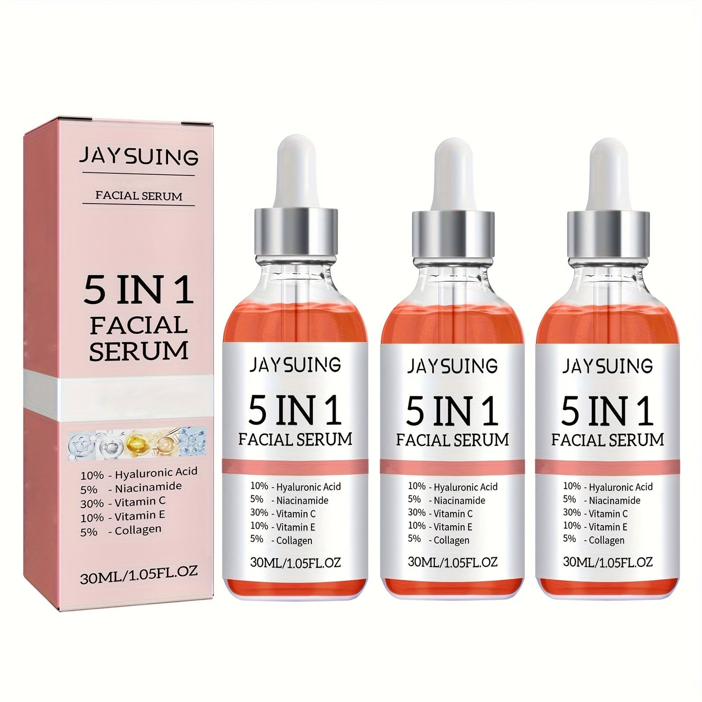 Facial Serum 5-in-1 with Hyaluronic Acid & Vitamin C, 3 Pack 30ml, Skin Care Serum for All Skin Types