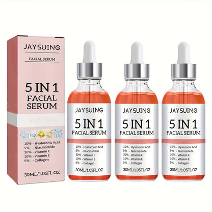 Facial Serum 5-in-1 with Hyaluronic Acid & Vitamin C, 3 Pack 30ml, Skin Care Serum for All Skin Types