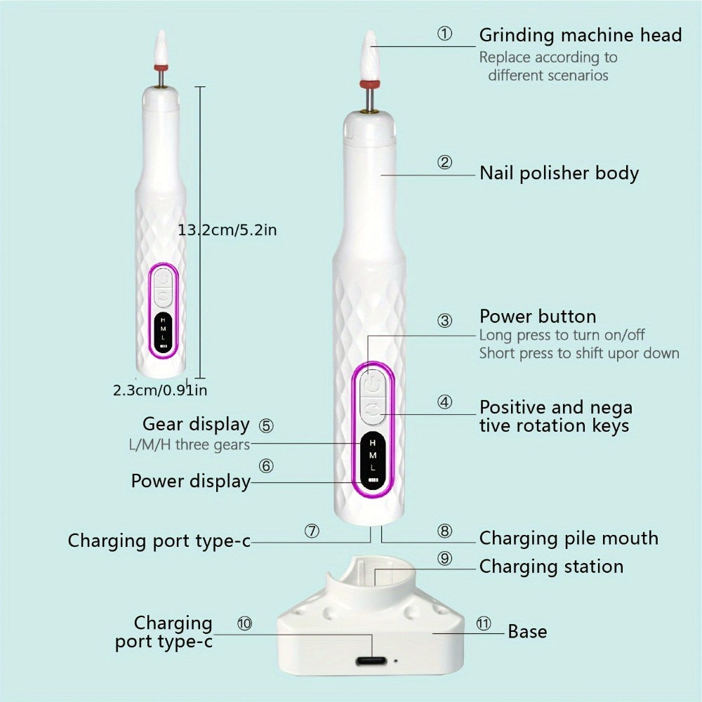 Electric Nail Drill 20000 RPM Portable E-File with Digital Display, Accessory Bits and White Finish