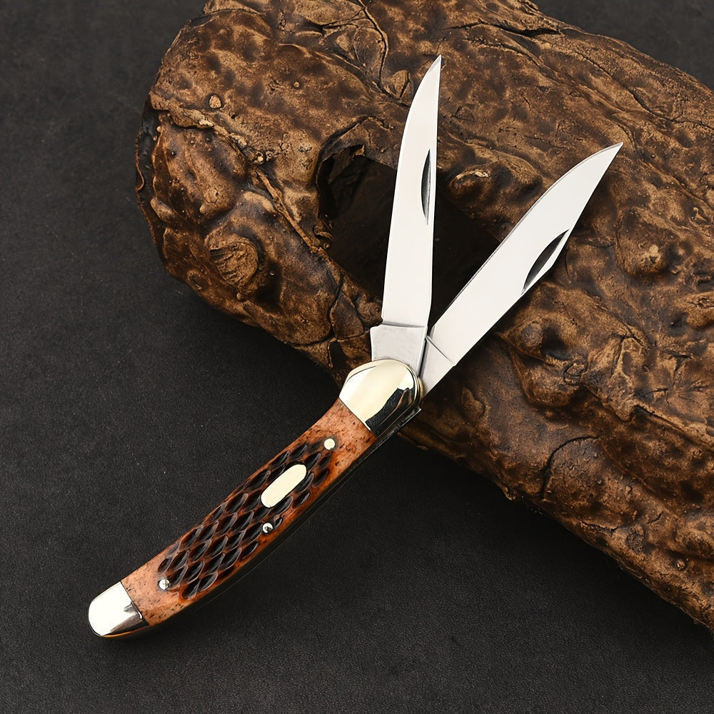 Folding Pocket Knife Handcrafted Multi-Tool with White Copper Finish, Wood Grain & Cow Bone Handle – Portable EDC Blade for Camping