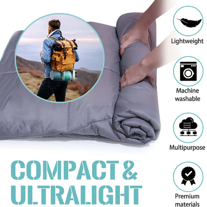 Camping Blanket Puffy Outdoor Down Alternative Windproof Warm 55x79 Inch Lightweight Printed Quilt for Beach Picnic Hammock Travel Cold