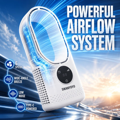Portable Fan USB-Powered Bladeless Tower Model with Water Mist, Remote, Touch Controls and LED Light