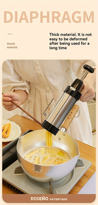 Cookie Press Set 8 Piece Stainless Steel Manual Churro Maker Flower Cookie Mold Baking Tool for Entryways, Bedrooms and Living Spaces