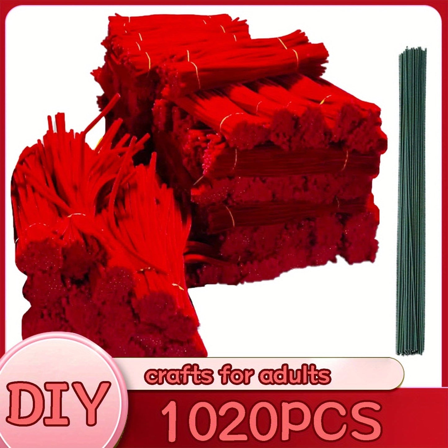 Pipe Cleaners 1020pcs Chenille Stems 20 Colors, Upgraded Thick Fuzzy Sticks with Patterned Rods for Kids Adults Teachers