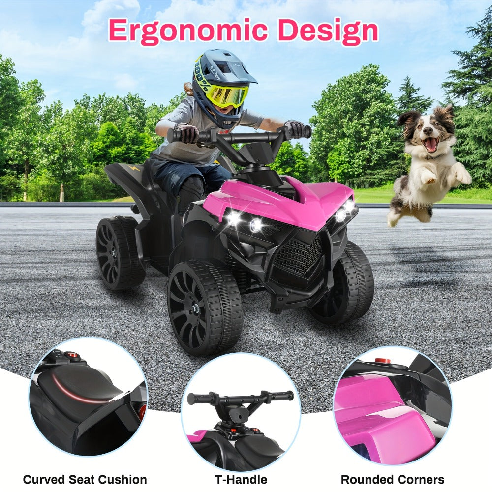 6V Kids Electric Quad ATV Ride-On 4-Wheeler with Headlights Foot Pedal Accelerator Treaded Anti-Slip Tires 1.86 MPH Outdoor Birthday Gift