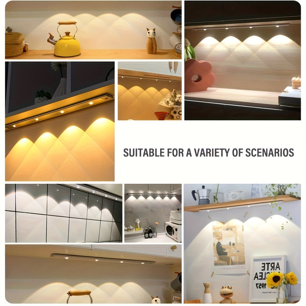 Motion Sensor Cabinet LED Strip Light USB Rechargeable 1400mAh - 3 Color Dimmable Wireless for Home Cooking, Dining and Outdoor Meals