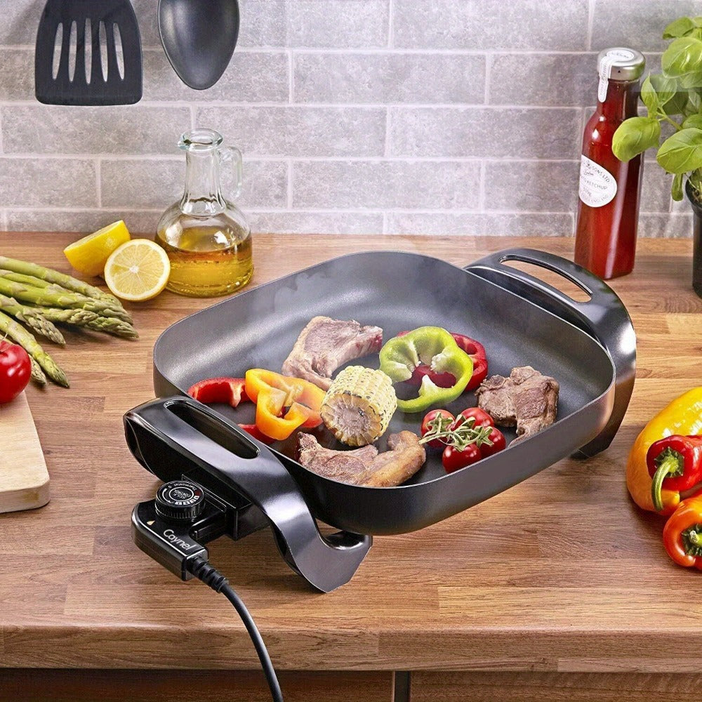 Electric Skillet 12x12 Inch Nonstick Ceramic with Glass Lid 1400W Adjustable Temperature up to 420°F