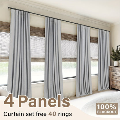 100% Blackout Curtains 4 Panels Faux Linen Textured Thermal Insulated Drapes – Room Darkening Window Curtains for Living Room Bedroom