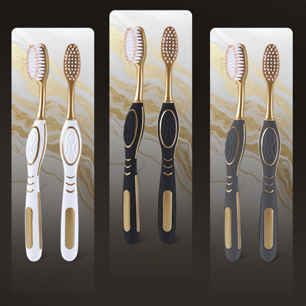 Gloryin Soft Bristle Toothbrush Set Anti-Slip Olive Handle Full Size Head Gentle Gum Care Daily Oral Hygiene