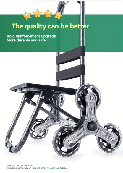 Stair Climbing Shopping Cart with Detachable Hand Truck, Foldable Grocery Trolley with Spacious Polyester Bag for Home Market Transport