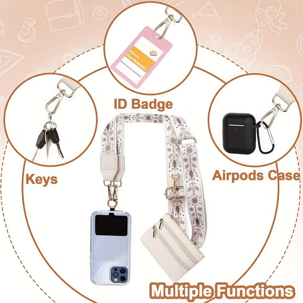Phone Lanyard Crossbody Strap with Zipper Pouch & Beaded Charm Adjustable Hands-Free Cell Phone Shoulder Strap
