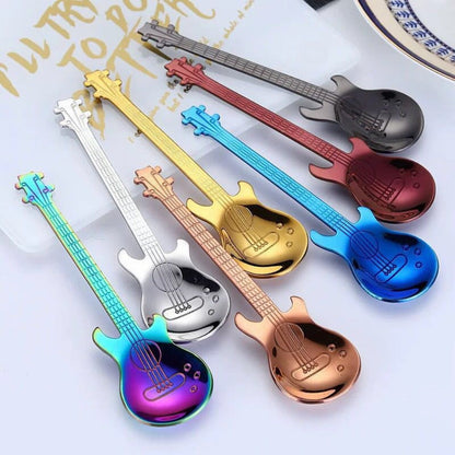 Guitar Shaped Spoons Set of 6 304 Stainless Steel Creative Teaspoons for Coffee Milk Tea Ice for Entryways, Bedrooms and Living Spaces