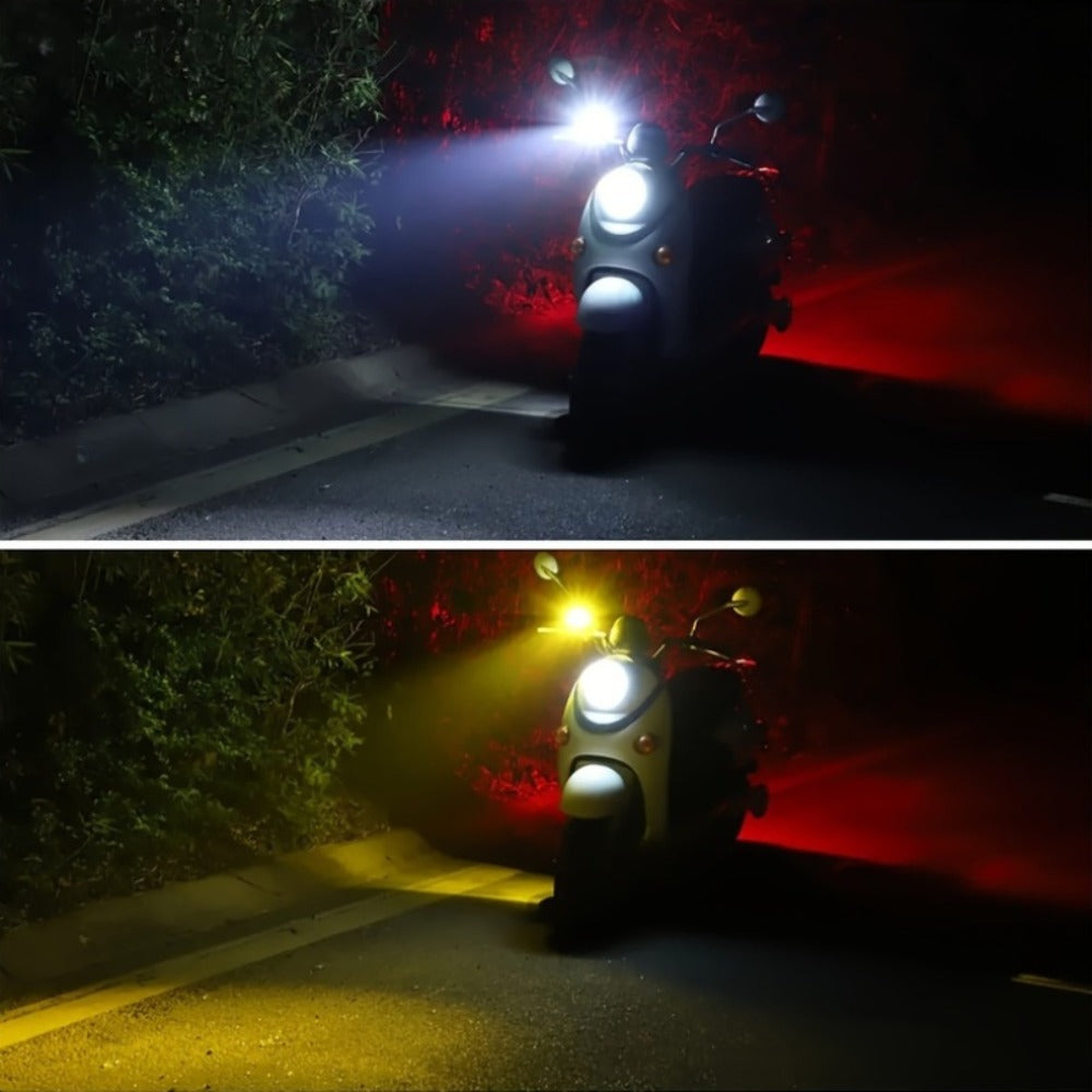 Motorcycle LED Lights 2 Pack with Switch – Dual Color White & Amber High Low Beam Auxiliary Driving Lights for Motorcycle Truck ATV UTV SUV