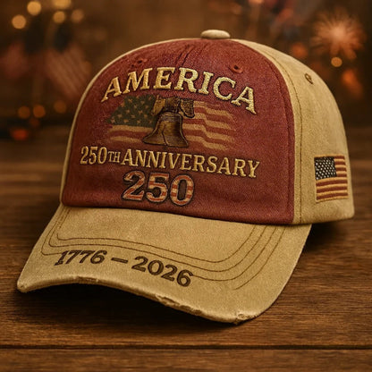 250th Anniversary Patriotic Baseball Cap USA Embroidered – Adjustable Vintage American Flag Hat for Men Women, Unisex Independence Day Gift