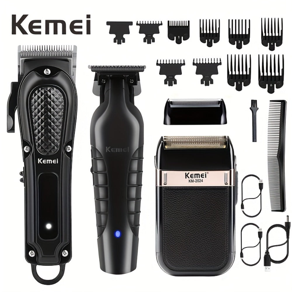 Kemei Hair Clipper & Beard Trimmer Set for Men – Professional Grooming Kit with Reciprocating Shaver, USB Rechargeable, Home & Salon Use