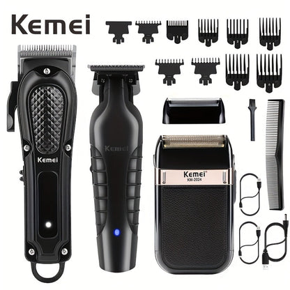 Kemei Hair Clipper & Beard Trimmer Set for Men – Professional Grooming Kit with Reciprocating Shaver, USB Rechargeable, Home & Salon Use