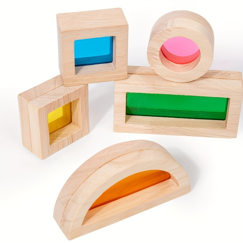 Building Block Set Translucent Acrylic Geometric Shapes with Colorful Triangle, Circle, Arch and Window Pieces