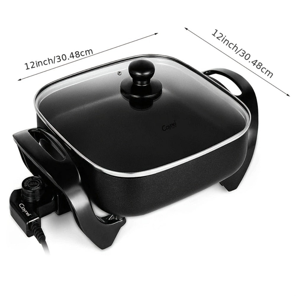 Electric Skillet 12x12 Inch Nonstick Ceramic with Glass Lid 1400W Adjustable Temperature up to 420°F