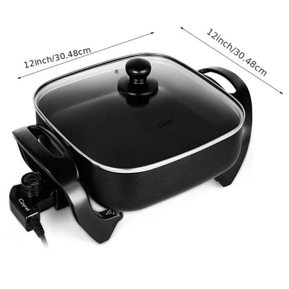 Electric Skillet 12x12 Inch Nonstick Ceramic with Glass Lid 1400W Adjustable Temperature up to 420°F