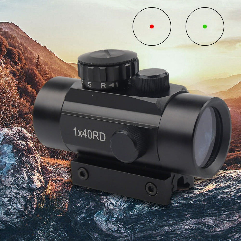 1x40 Red and Green Dot Sight with Crosshair or Point Reticle, Reversible 20mm and 11mm Rail Mount