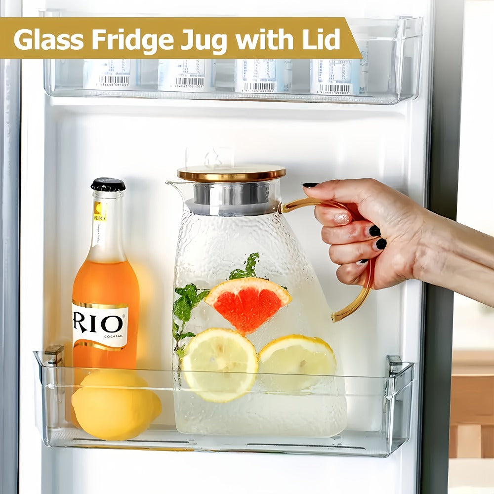 Glass Water Bottle Kettle Set – Heat-Resistant Large Capacity Fridge Door Storage with Cleaning Brush & Long Spoon – Perfect for Iced Tea