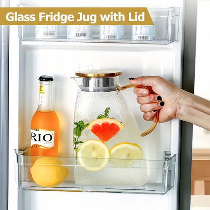 Glass Water Bottle Kettle Set – Heat-Resistant Large Capacity Fridge Door Storage with Cleaning Brush & Long Spoon – Perfect for Iced Tea