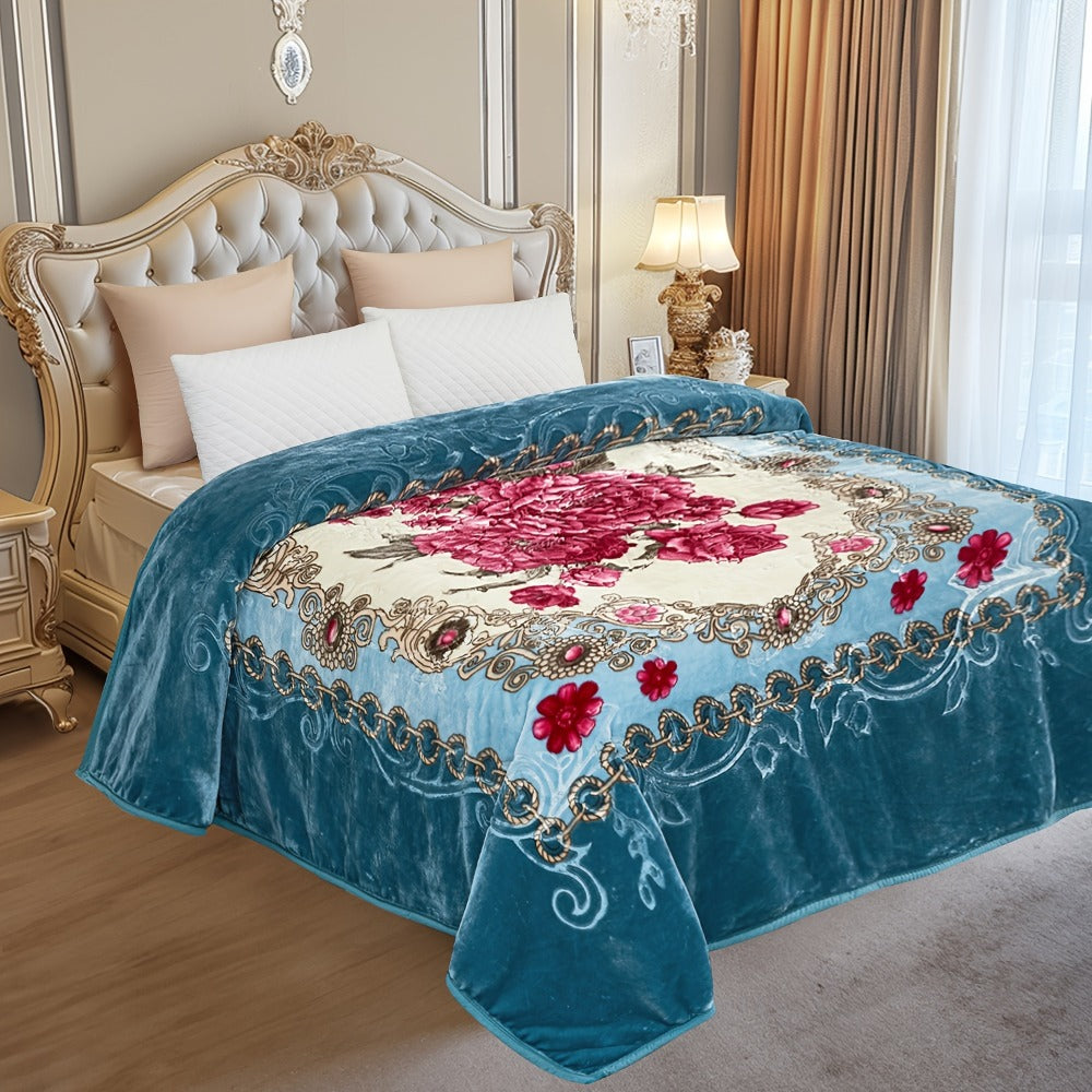 Reversible Plush Blanket 2-Ply 520GSM Milk Velvet - Queen King Size Blanket with Vibrant Animal & Floral Designs