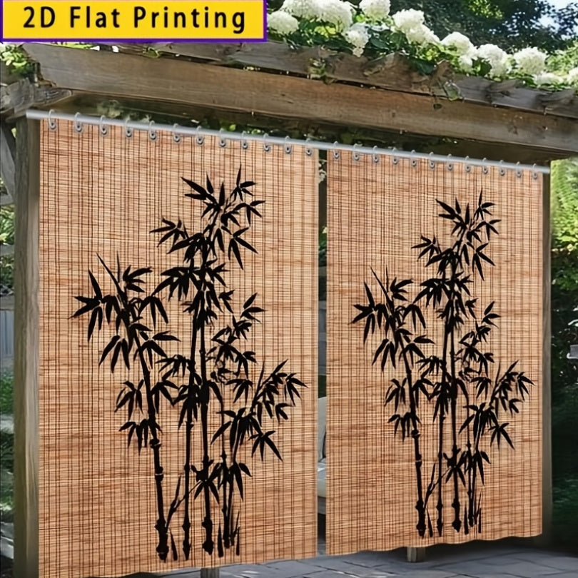 Blackout Curtains Chinese Bamboo Pattern Privacy Panels for Patio Balcony Garden Courtyard Tea Room Outdoor Indoor Minimalist Zen Decor