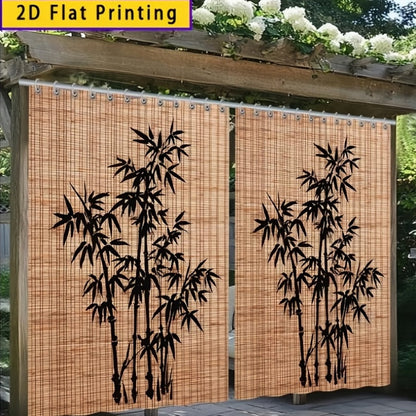 Blackout Curtains Chinese Bamboo Pattern Privacy Panels for Patio Balcony Garden Courtyard Tea Room Outdoor Indoor Minimalist Zen Decor