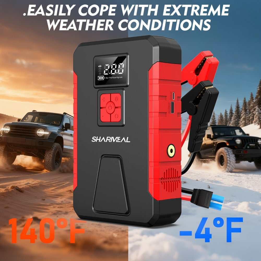 Portable Jump Starter with Air Compressor – 15000A-19000A Peak 350PSI 12V 17-in-1 Car Battery Jump Starter, Digital Display