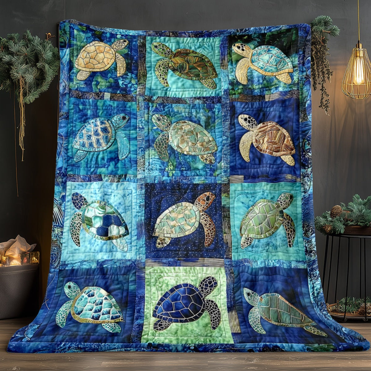 1pc Underwater Turtle Splicing Pattern Blanket- Home Furnishings Bedding Throw for Sofa Bed for Sofas, Beds and Everyday Home Comfort