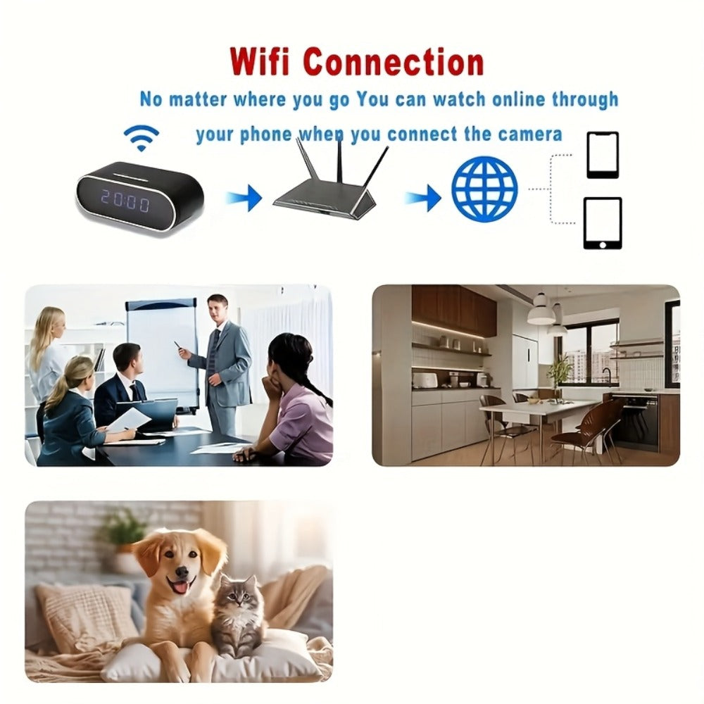 Security Camera 1080P Clock-Format Model with 64GB Card, Battery Power, Infrared Night Vision and Loop Recording