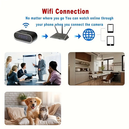 Security Camera 1080P Clock-Format Model with 64GB Card, Battery Power, Infrared Night Vision and Loop Recording