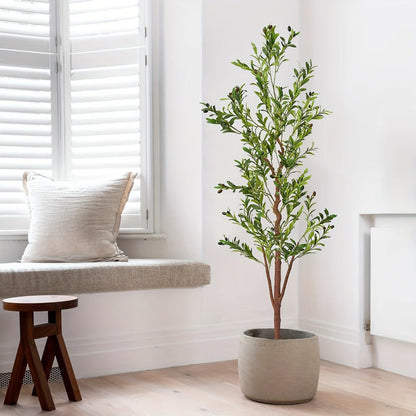 Artificial Olive Tree with Potted Trunk in 5, 6 or 7 Foot Heights and Single or Two-Piece Packs