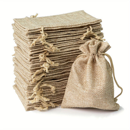 Natural Jute Drawstring Bags 50pcs – Multipurpose Gift Pouches for Party Favors, Wedding, Packaging & Storage