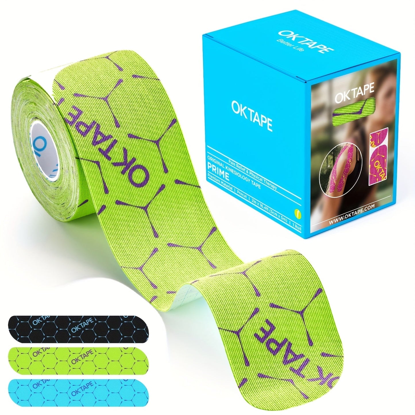Kinesiology Tape 20 Precut Strips Green – Elastic Athletic Muscle Support Tape, Waterproof Performance K Tape for Sports, Running