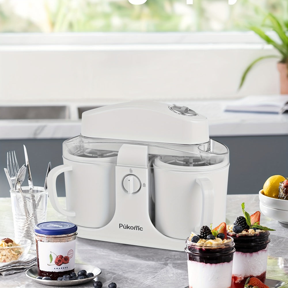 Ice Cream Maker Machine Dual Cup Self-Freezing, Make 2 Flavors Homemade Ice Cream Sorbet Frozen Yogurt at Once