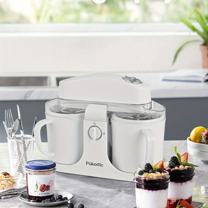 Ice Cream Maker Machine Dual Cup Self-Freezing, Make 2 Flavors Homemade Ice Cream Sorbet Frozen Yogurt at Once
