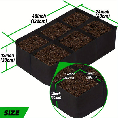 Raised Bed Grow Bag 128 Gallon 6 Grids 48x24x12 Inch | Breathable Fabric Planter for Vegetables Potatoes Flowers | Rectangle Garden Bed