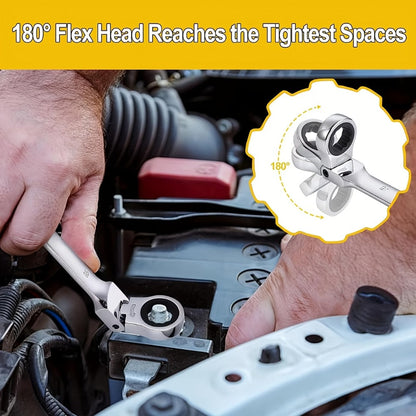 Wrench Set 10-Piece Multi-Function, 8 Hex Wrenches, Flare Wrench & 10mm Ratchet Wrench, Chrome Vanadium Steel