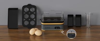Electric Egg Cooker 6 Egg Rapid Stainless Steel 400W for Hard Boiled Poached Scrambled Eggs for Home Cooking, Dining and Outdoor Meals