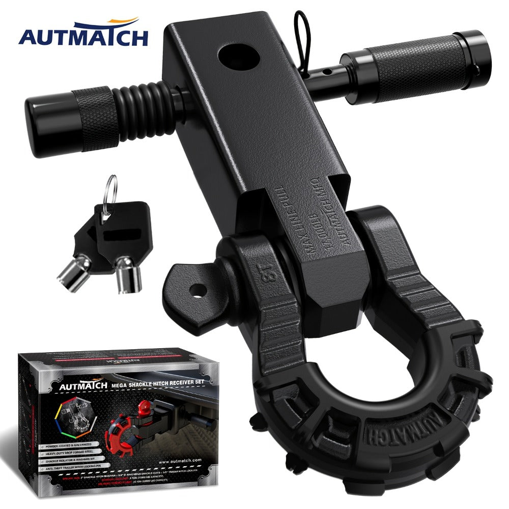 Shackle Hitch Receiver 2-Inch 68, 000 lb Break Strength with 3/4" D-Ring & 5/8" Hitch Lock Pin – Heavy Duty Drop Forged Steel 8-Ton Vehicle