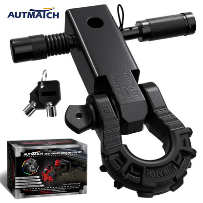 Shackle Hitch Receiver 2-Inch 68, 000 lb Break Strength with 3/4" D-Ring & 5/8" Hitch Lock Pin – Heavy Duty Drop Forged Steel 8-Ton Vehicle