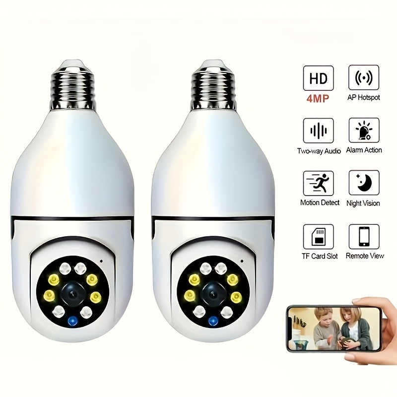 Security Camera 4MP Light-Bulb Two-Pack with Dual-Band WiFi, 360 Panoramic View and Infrared Night Vision