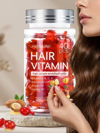 Argan Oil Hair Growth Vitamin Capsules with Keratin & Vitamins A C E B, Anti-Frizz Nourishing Hair Essence for Dry