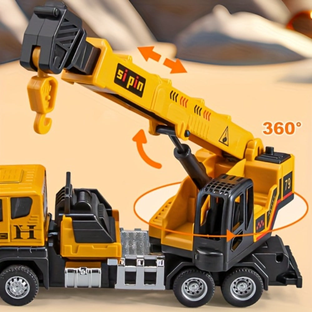 Die-Cast Construction Vehicle Toy Set, Mini Alloy Excavator, Dump Truck, Cement Mixer & Crane Trucks for Toddlers Boys Ages 3+