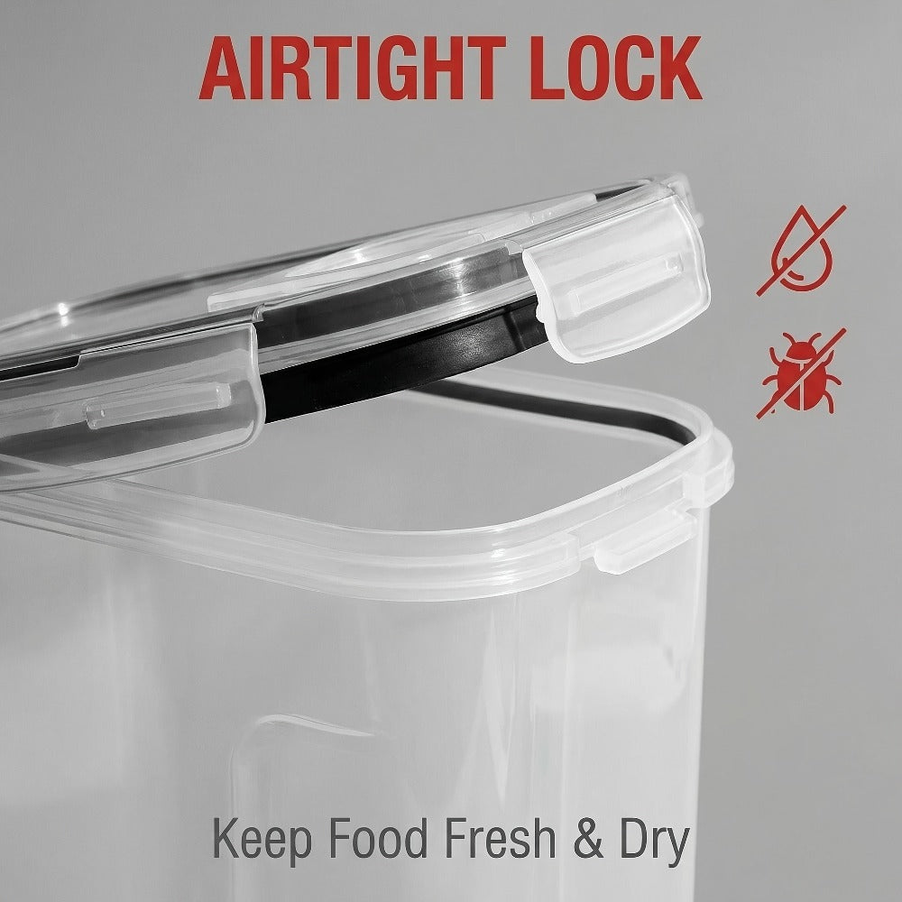Food Storage Container Four-Pack with 4L Clear Pantry Canisters, Pour-Spout Lids, Labels and Marker