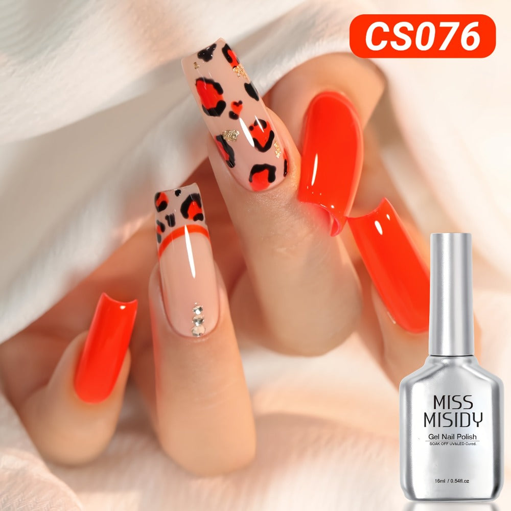 Gel Nail Polish CS076 in 0.54oz Neon Orange Translucent Jelly with Milky-Sheer Finish and UV/LED Soak-Off Cure
